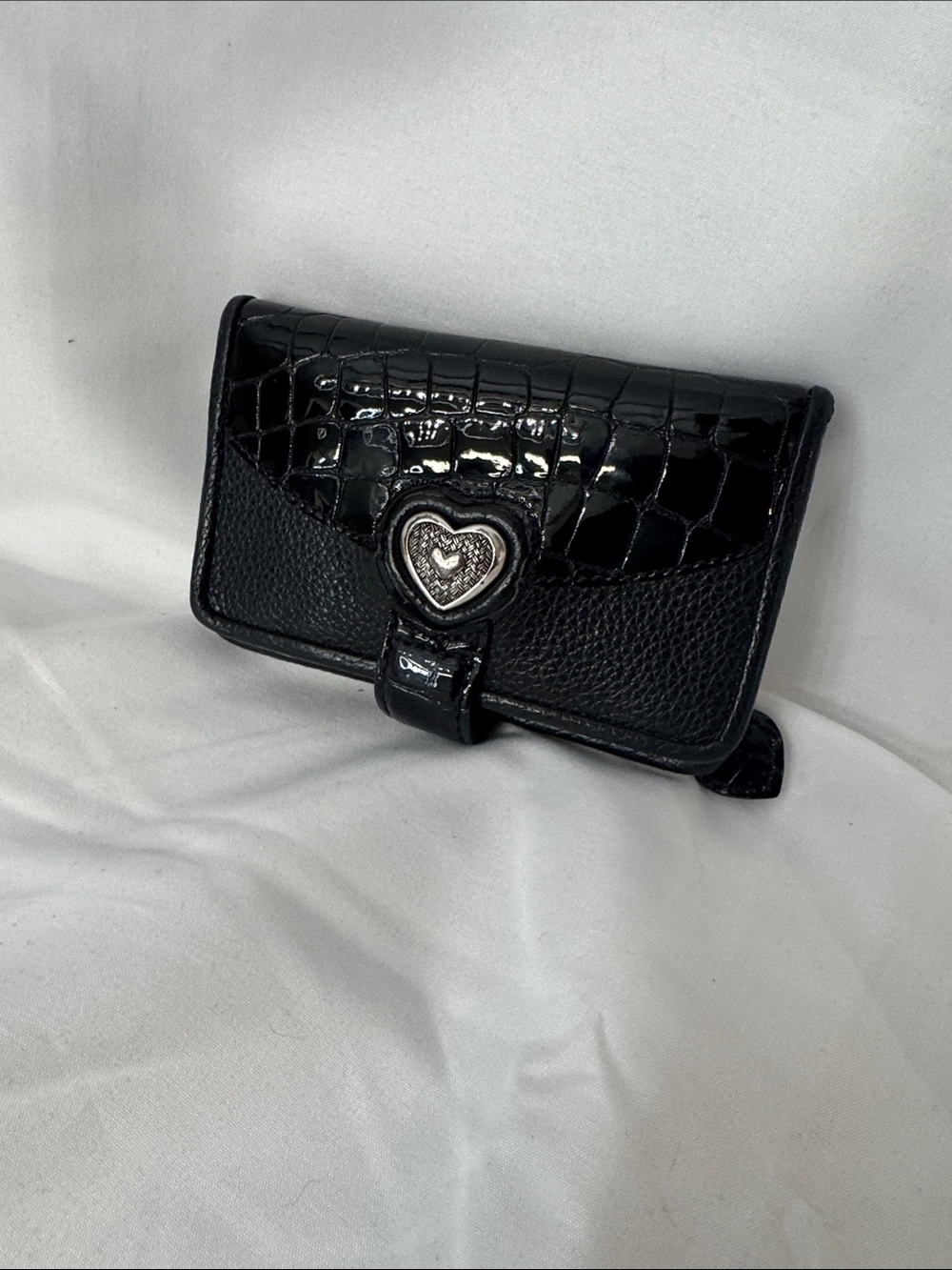 Brighton Black Patent Croc & Pebbled Heart Clasp Wallet
